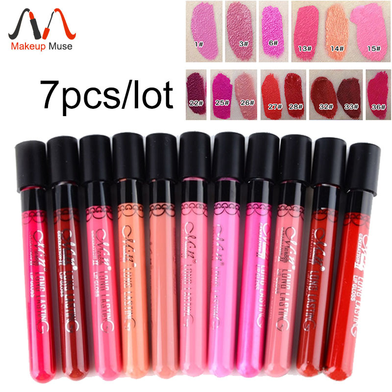 7pcs lot High Quality Waterproof Elegant Daily Color Lipstick matte smooth lip stick lipgloss Long Lasting