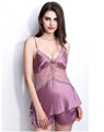 2016 summer new design solid color silk suspenders sexy sleepwear lace nightgown dress for women sexy