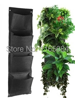 Novelty 4 Pockets Vertical Garden Planter Wall-mounted Polyester Home Gardening Flower Planting Bags Living Indoor Wall Planter
