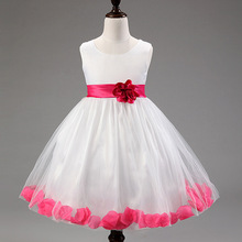 New 2016 Fshion Flower Girl Dress Kids Clothing Party Wedding Birthday Girls Dresses Baby Girl White Pink Rose Dress