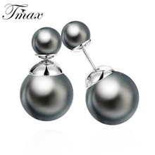 New Popular Hot Black Double Pearl Women Stud Earrings Fashion Jewelry White Gold Plated Romantic Statement Earring HFNE0227