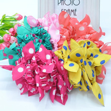 TS 10pcs Cute bunny Baby girl flower hair clip headbands ears dot chiffon headwear wild elastic