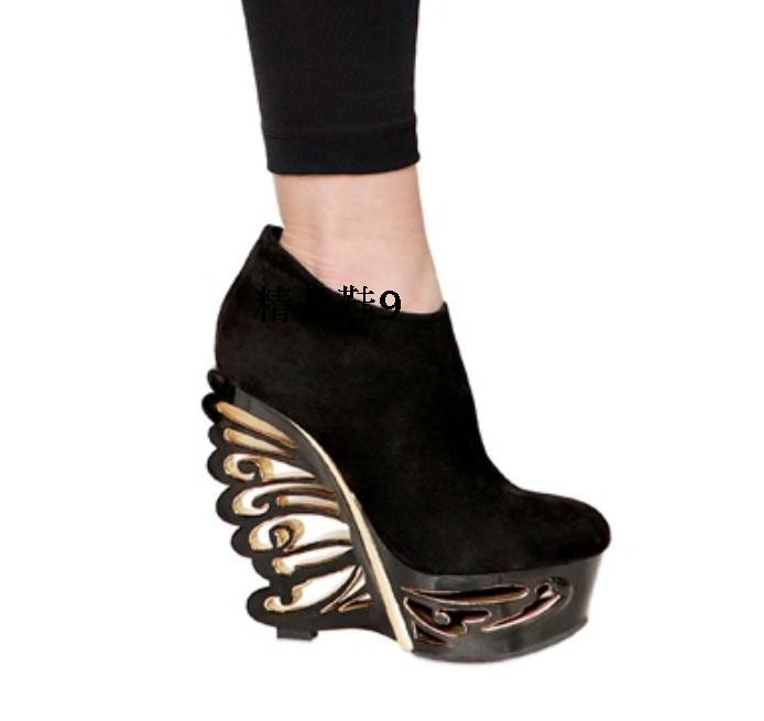black high heel wedge boots