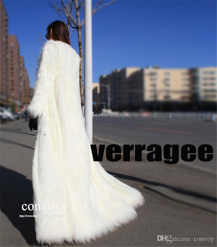  Super Long Faux Fur Coat DJ Nightclub Show wear Womens Mens Winter Long Sleeve Lapel-neck Warm coat Topwear WT119