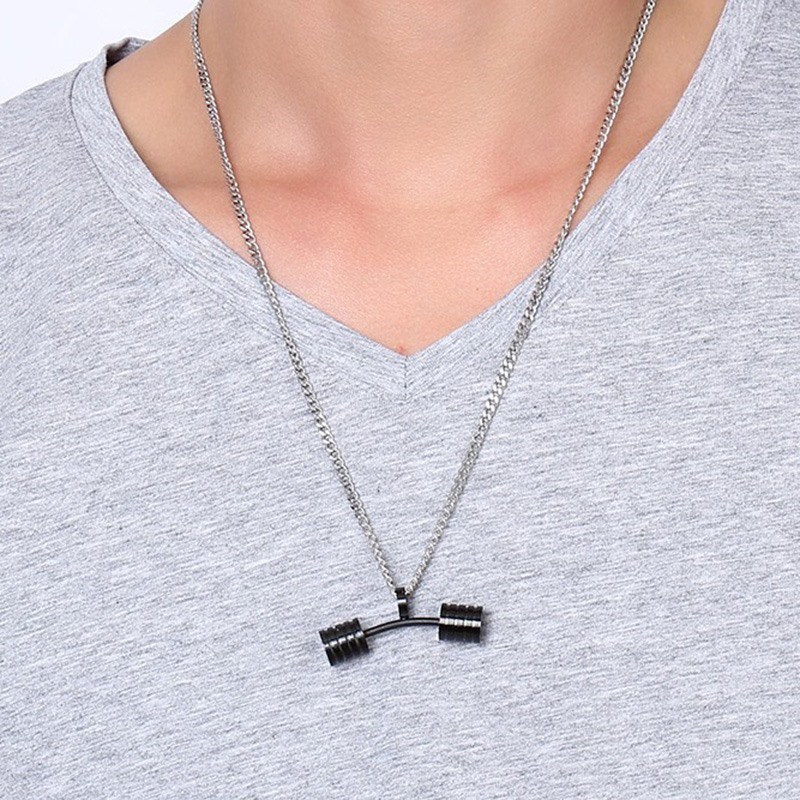 VNOX-Punk-Black-Men-Pendant-Necklace-Fashion-Barbell-Dumbbell-Style-Charm-Necklace-Men-Jewelry-Free-Chain