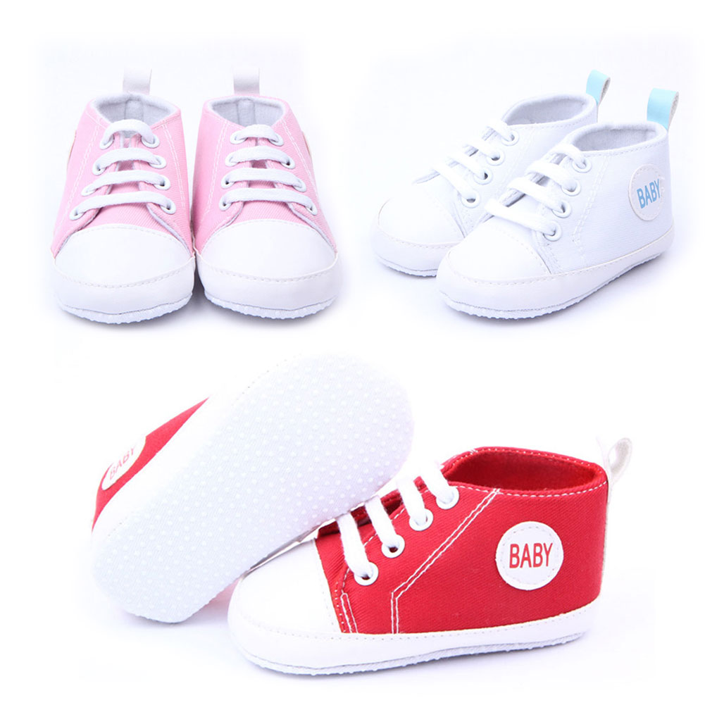 Free Shipping Cute Classical Infant Prewalker Comfy Lovely Baby Soft Sneaker Antiskid Lace Up Canvas Trainers