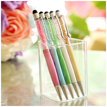 1 pcs/Lot Cute Crystal pen Diamond ballpoint pens Stationery ballpen 2 in 1 crystal stylus pen touch pen