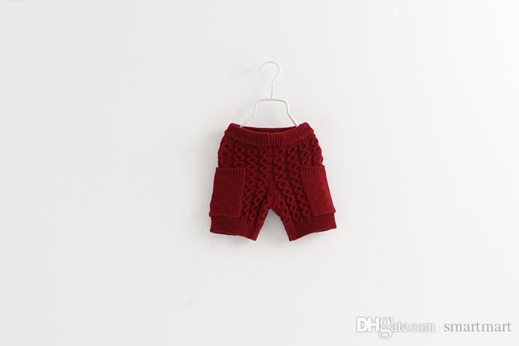  2015 Kids Girls Fashion Crochet Knitting Shorts Pockets Candy Color Casual Fall Winter Christmas Warm Sweater Shorts Pants