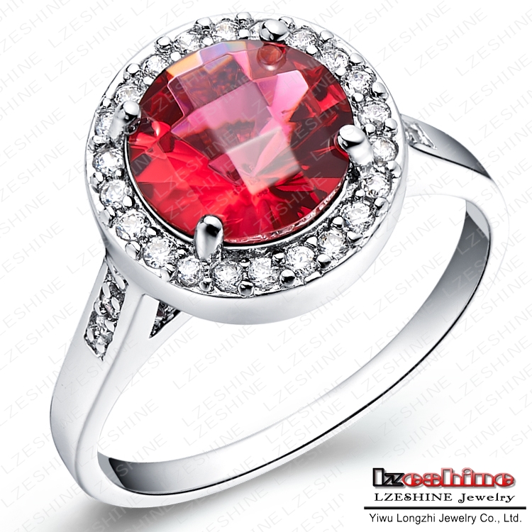 Gorgeous Ruby Diamond Ring Real Platinum Plated Round Cut Simulated Diamond Rings Wholesale WX RI0041
