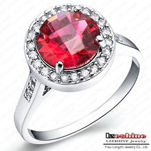 Gorgeous Ruby Diamond Ring Real Platinum Plated Round Cut Simulated Diamond Rings Wholesale WX-RI0128