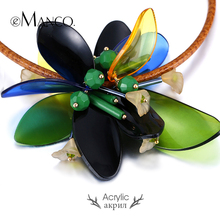 2015 spring summer new womens Green acrylic bead leather necklace fashion vintage flowers statement necklaces jewelry