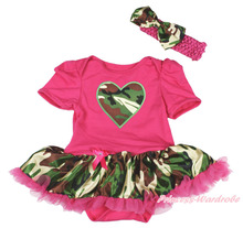 Valentine’s Day Camouflage Heart Hot Pink Bodysuit Pettiskirt Baby Dress NB-18M MAJSA0155