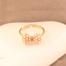 2014 New Design Korean Fashion Elegant Simple Generous Rhinestone Pearl Bowknot Ring jewelry weddings Accessories Wholesale PD22
