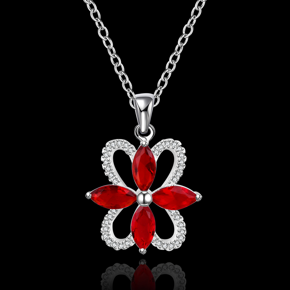Sterling 925 silver necklace high quality free shipping luxurious western inlaid red stones jewlery fashion crystal