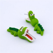 2016 Handmade Polymer Clay Crocodile Dinosaur Stud Earring For Women Animal Earrings Fine Jewelry Fashion Girl Earring 1 pair