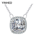 Real 925 Sterling Silver Necklaces Pendants Luxury Square 4 Carat CZ Diamond Statement Necklace Women Vintage