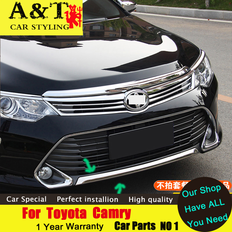 For Camry trim A&T For 2015 Toyota Camry Bumper chrome trim car styling Car Special high-quality ABS For Camry Front bumper stic