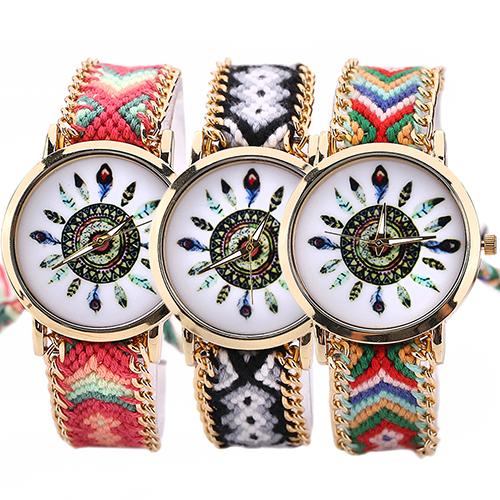 Women's Analog Quartz Golden Chain Knitted Braided Bracelet Ethnic Wrist Watch  HOT!