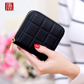 New Top Brand Small Short Fashion font b Plaid b font Zipper PU Leather Coin Card