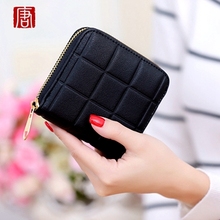 New Top Brand Small Short Fashion Plaid Zipper PU Leather Coin Card Holder Photo Holders Women Purse Wallet Female Purse Wallets