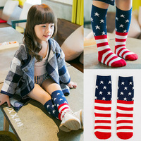 5 pairs/lot flag print child knee high socks kids ballet leg warmer striped girls long socks free shipping