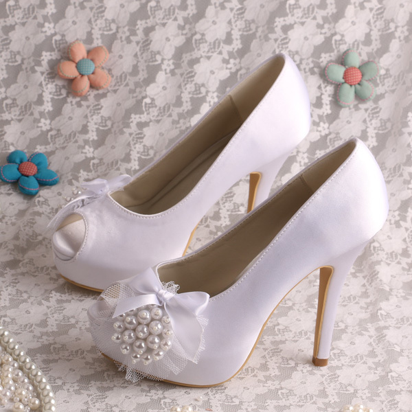 white satin platform shoes