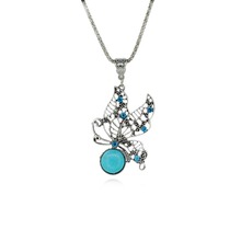 Hot Turquoise Crystal Necklace Peacock Tortoise Pendant & Necklace Antique Silver Alloy Chain Vintage Jewelry Fashion For Women