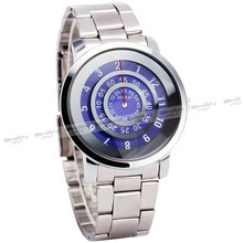 Luxury Fashion Men Women Purple Quartz Wrist Watch Metallic Strap Unique No Hand Rotational Display + Gift Box