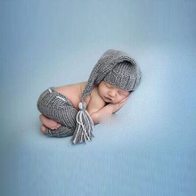 Newborn baby photo props handmade Pants Knit and Elf night Cap hat for Photography Props baby studio props accessories