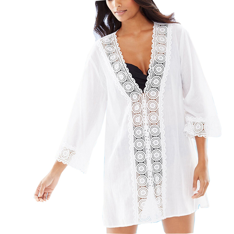 Hot Sale Chiffon Swim suit Cover up V neck Lace Bikini Cover Up Beach