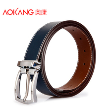 Aokang Double Genuine Leather Belts For Men Cowskin Pin Buckle Leather Designer Mens Belt Black Blue