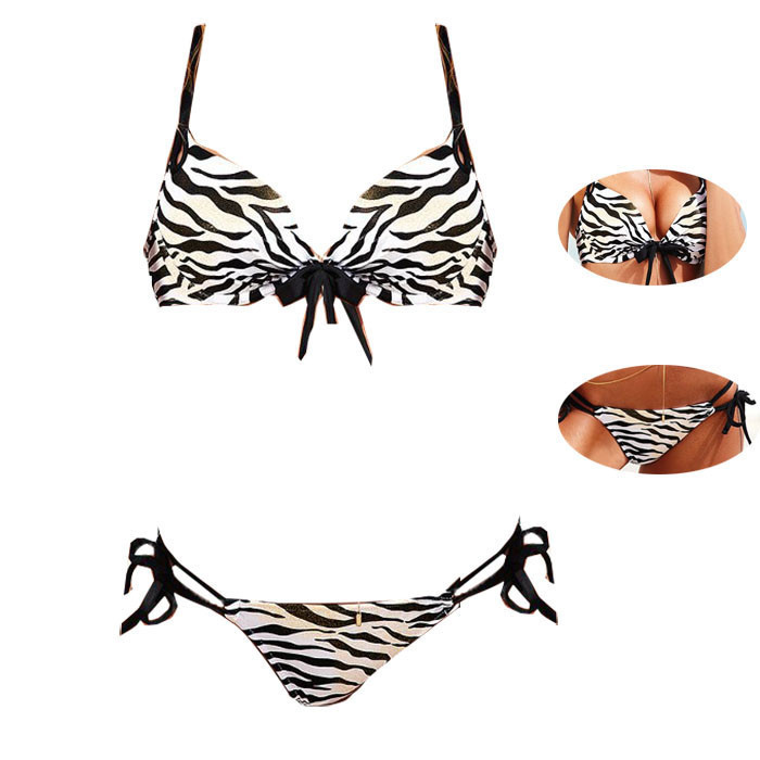 2015 Free Shipping Zebra Leopard Swimwear Women Padded Boho Fringe Bandeau Bikini Set New Swimsuit Lady Bathing suit (22)