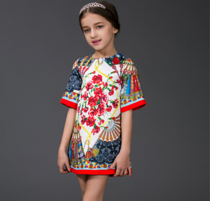 new 2015 high quality flower brand girl dress for spring-summer baby girl dress fashion girls clothing kids beauty dress
