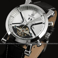 2015 Forsining Horloges Mannen Tourbillion Day Mechanical Auto Leather Watch Men Wristwatch Christmas Gift Gift Box