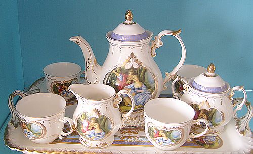 Fashion classical rustic ceramic colored drawing coffee tea set romantic