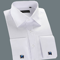 High Quality Designer White French Cuff Dress Shirt Classical Long Sleeve Mens Shirt Slim Fit Brand