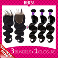 Peruvian Virgin Hair Body Wave 3 Bundles With Closure Peruvian Body Wave Hair Bundles With Lace