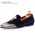 New Men Flat Shoes Vintage Velvet Loafers Golden Metal Shoes Toe Cross Buckle Party Men Loafer
