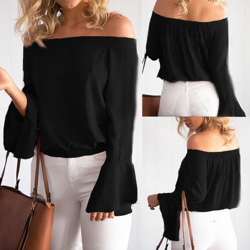 Celmia Plus Size 3XL Women Sexy Off Shoulder Chiffon Blouse Vintage Casual Solid Flare Long Sleeve Tops Shirt 2018 Summer Blusa aeProduct.getSubject()