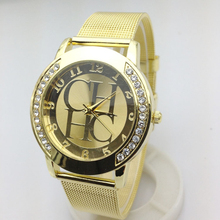 Famous Brand Gold Geneva Crystal Quartz Watch Women Metal Mesh Stainless Steel Wristwatches Relogio Feminino montre Clock Hot