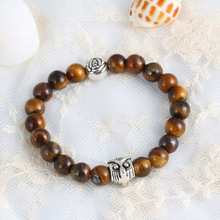 2016 Fashion Jewelry Natural Stone Bead Bracelet Antique Silver Plated Amber Owl Bracelet Women Pulseira Masculina Men Jewelry