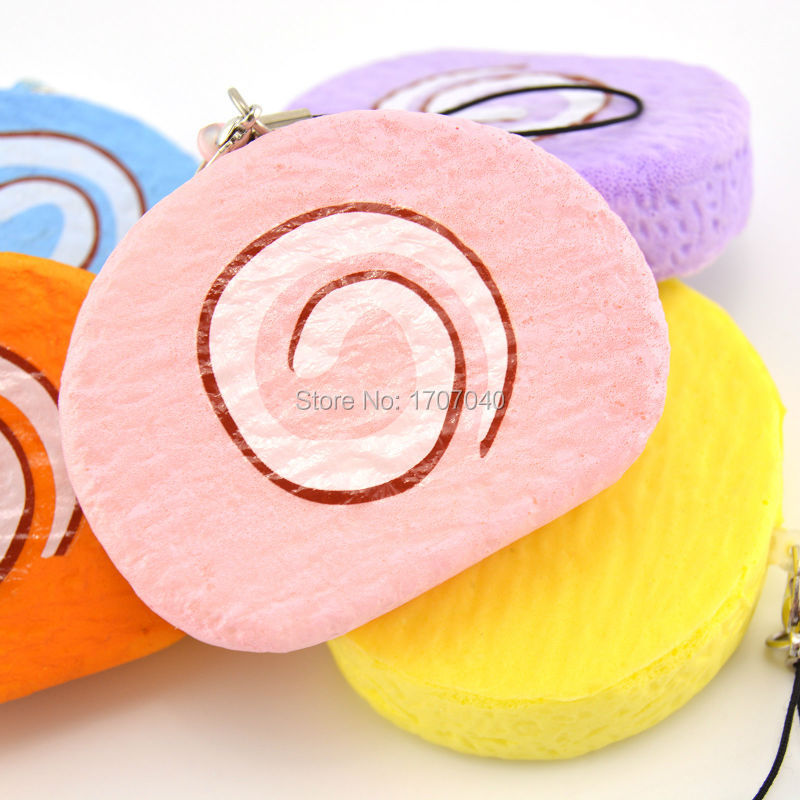 30 Pieces/Lot Squishy Swiss Roll Cake Phone Straps 6 Color Cute Soft Bread Odor Charms Wholesale