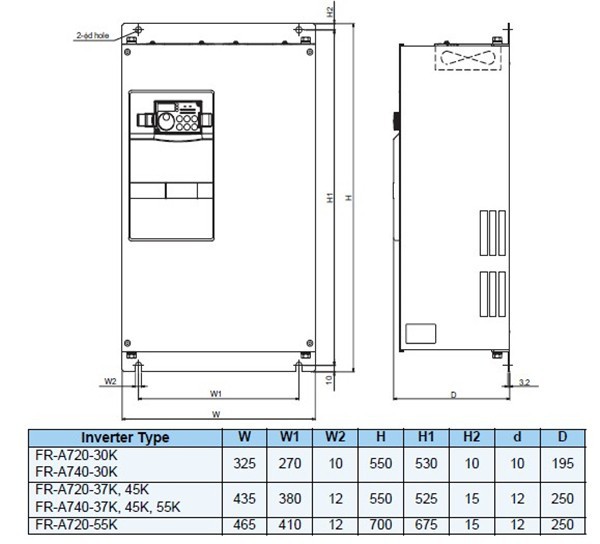 FR-A740-45K-CHT dimensions