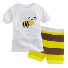 Striped Bee Children’s Pajamas Suits Animal Boy’s Short Sleeve T-Shirts Shorts Suits 100% Cotton Retail