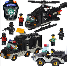 SLUBAN 499Pcs City Swat police helicopter jeep command car DIY Building Block Kids Educational Toys Compatible with legodt