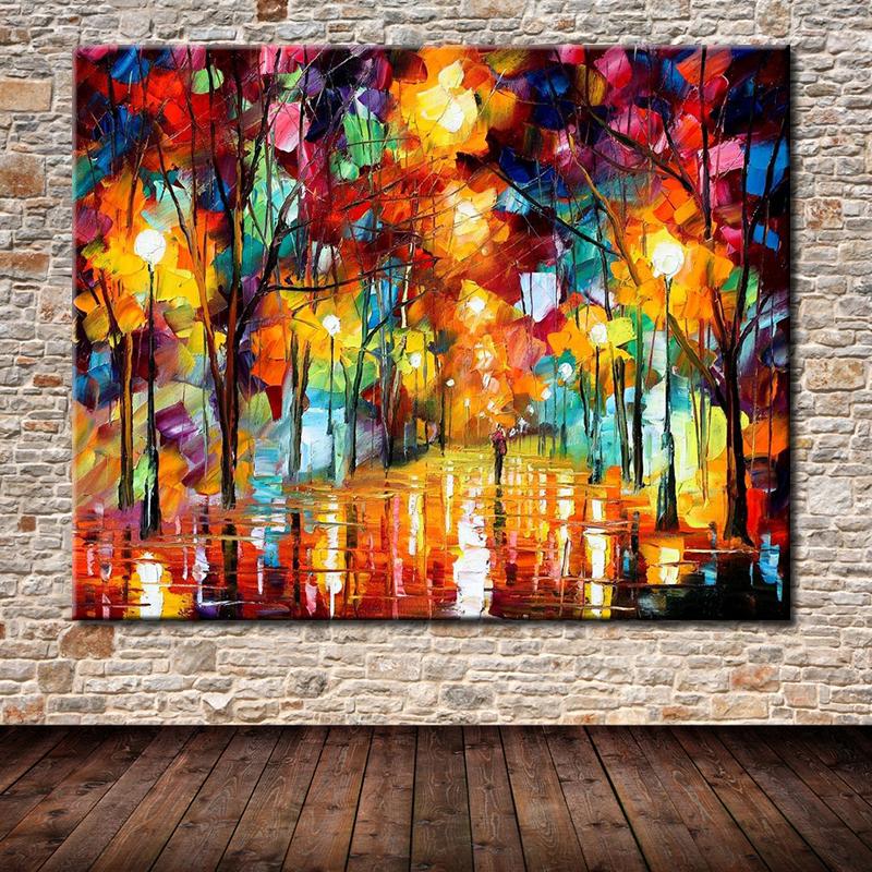 Hand Painted The Bright Light Modern Abstract Palette Knife Landscape Oil Painting On Canvas For Living Room Wall Art Decoration