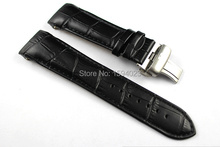 23mm (Buckle 20mm) T035617A High Quality Silver Butterfly Buckle + T035439 Black Genuine Leather curved end Watchband belts man