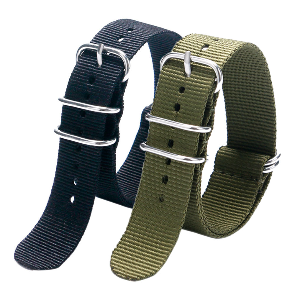 Fashion Cool Black & Army Green 20/22MM Fabric Nylon Canvas Watch Strap
