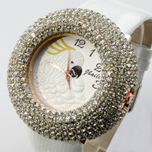 WH109 Japan Movt Ladies Leather Band Watch Fashion Jewelry Simulated Diamond Parrot Quartz Wristwatches For Women