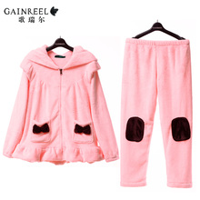 Song Riel brand sweet autumn and winter flannel pajamas casual tracksuit suit Ms lip heart pure